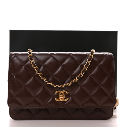 Chanel Lambskin Quilted CC Pearl Crush Wallet on Chain WOC Dark Brown 12 of 12