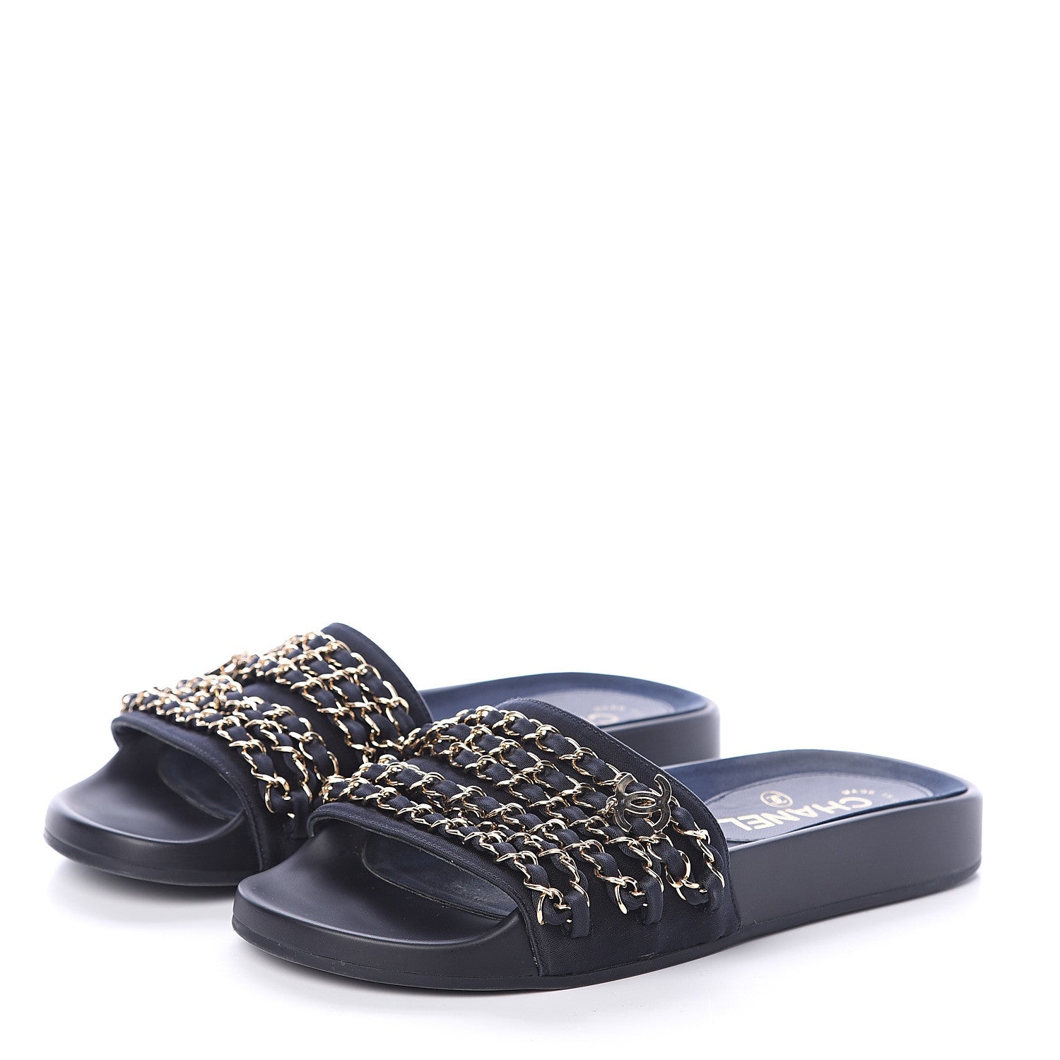 Chanel Canvas Chain Flat Sandals 36 Marine 3 of 7