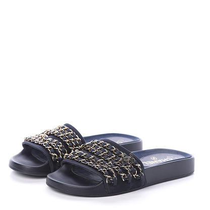 Chanel Canvas Chain Flat Sandals 36 Marine 3 of 7