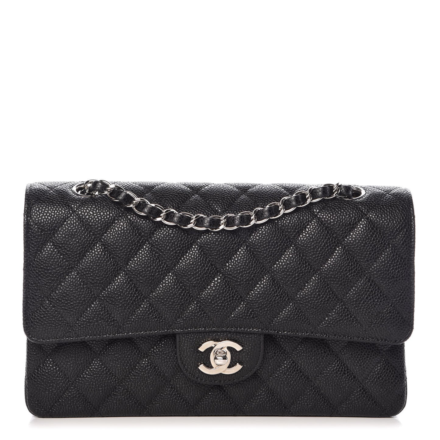 Caviar Quilted Medium Double Flap Black