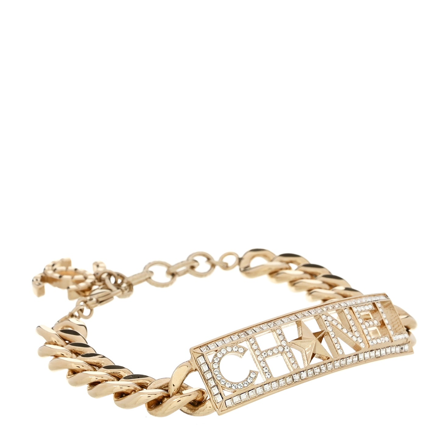 Crystal Chain Baguette Logo Star Bracelet Gold