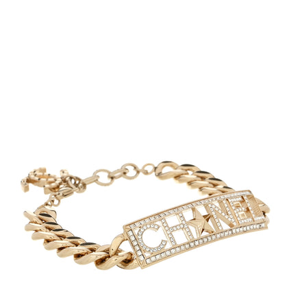 Chanel Crystal Chain Baguette Logo Star Bracelet Gold 1 of 5