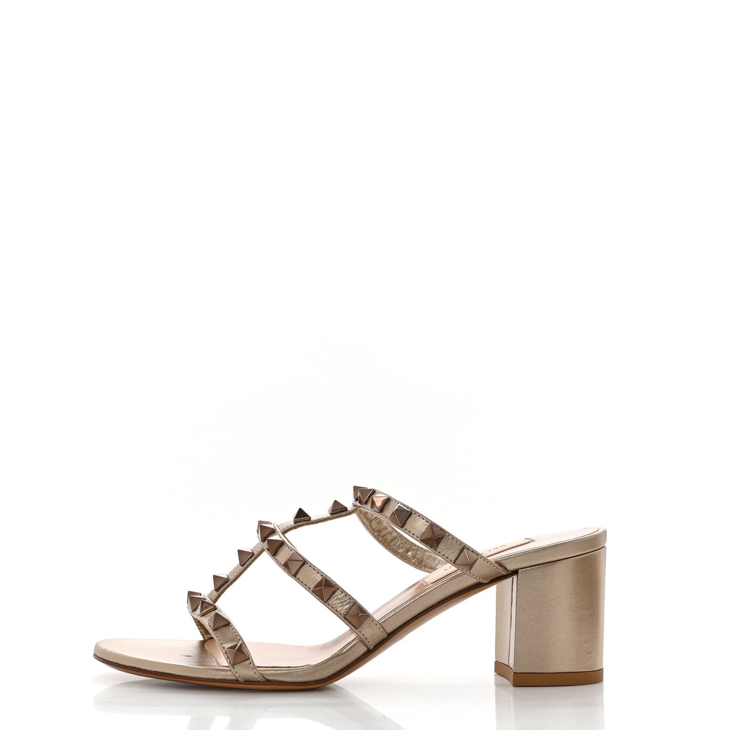 Metallic Pebbled Calfskin Rockstud 60mm Caged Slide Sandals 36 Mekong
