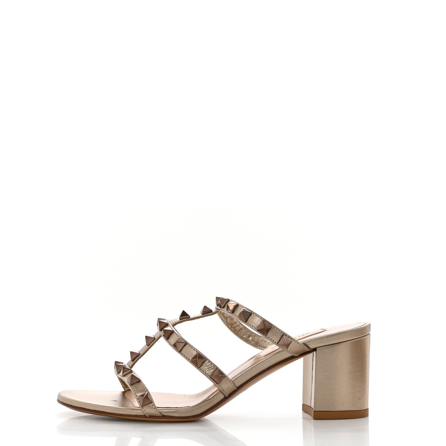 Valentino Garavani Metallic Pebbled Calfskin Rockstud 60mm Caged Slide Sandals 36 Mekong 1 of 8