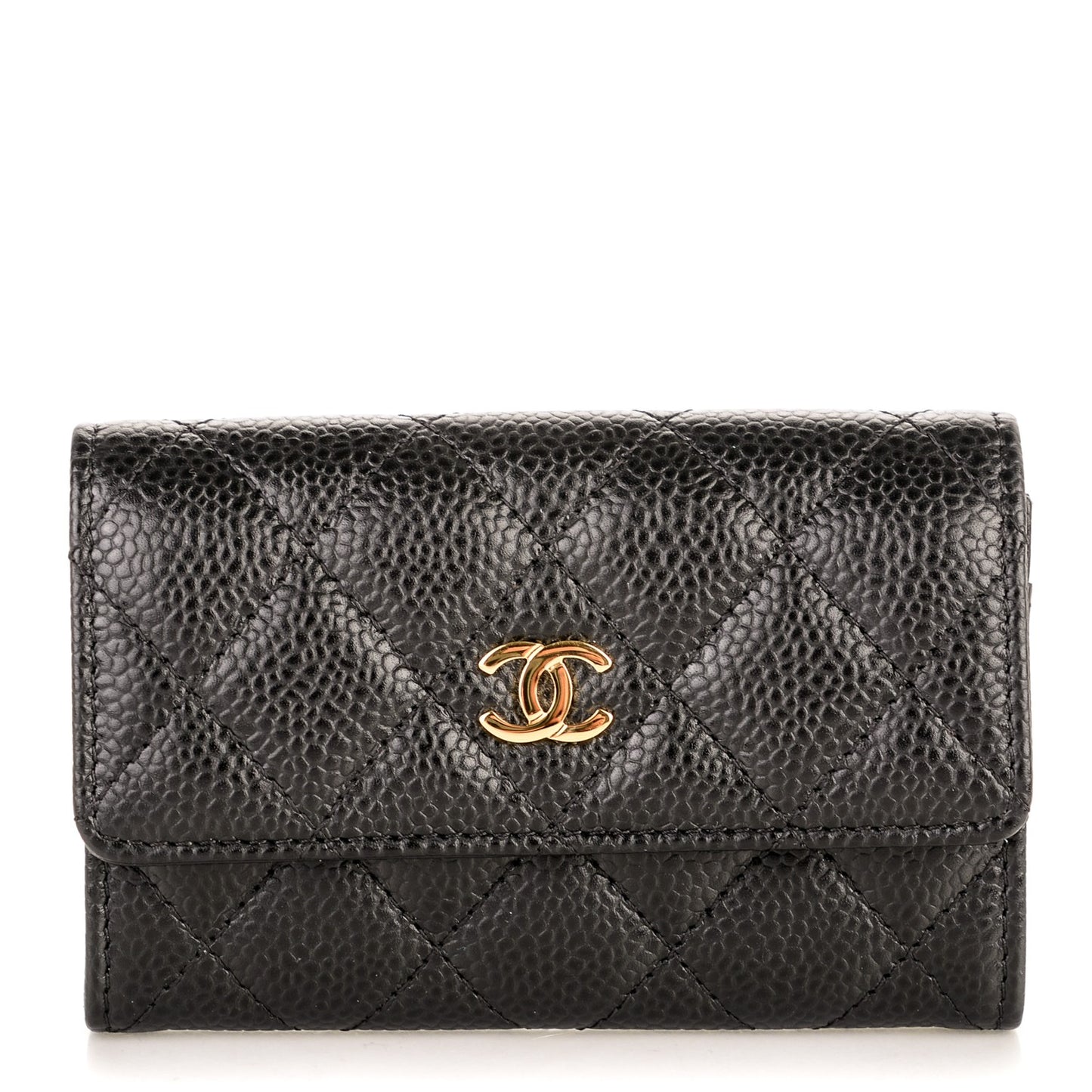 Caviar Quilted Flap Card Holder Black