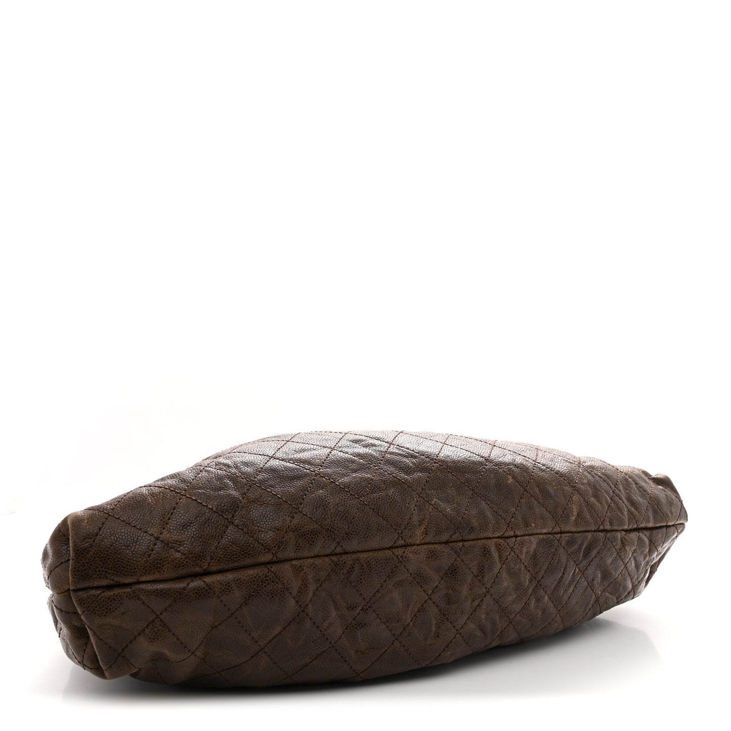 Distressed Glazed Caviar Quilted Large Elastic Tote Brown