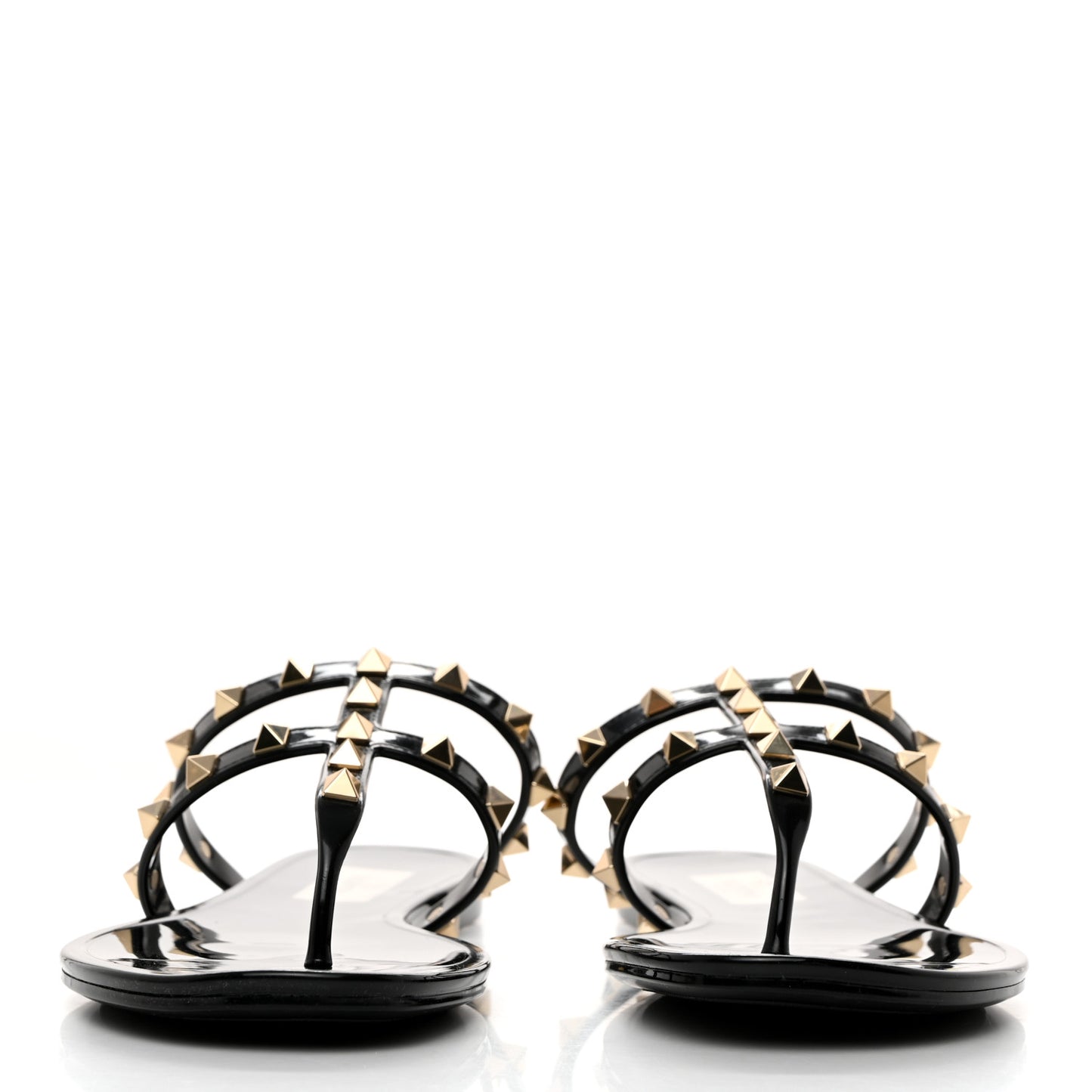 PVC Jelly Rockstud Caged Flat Thong Sandals 38 Black