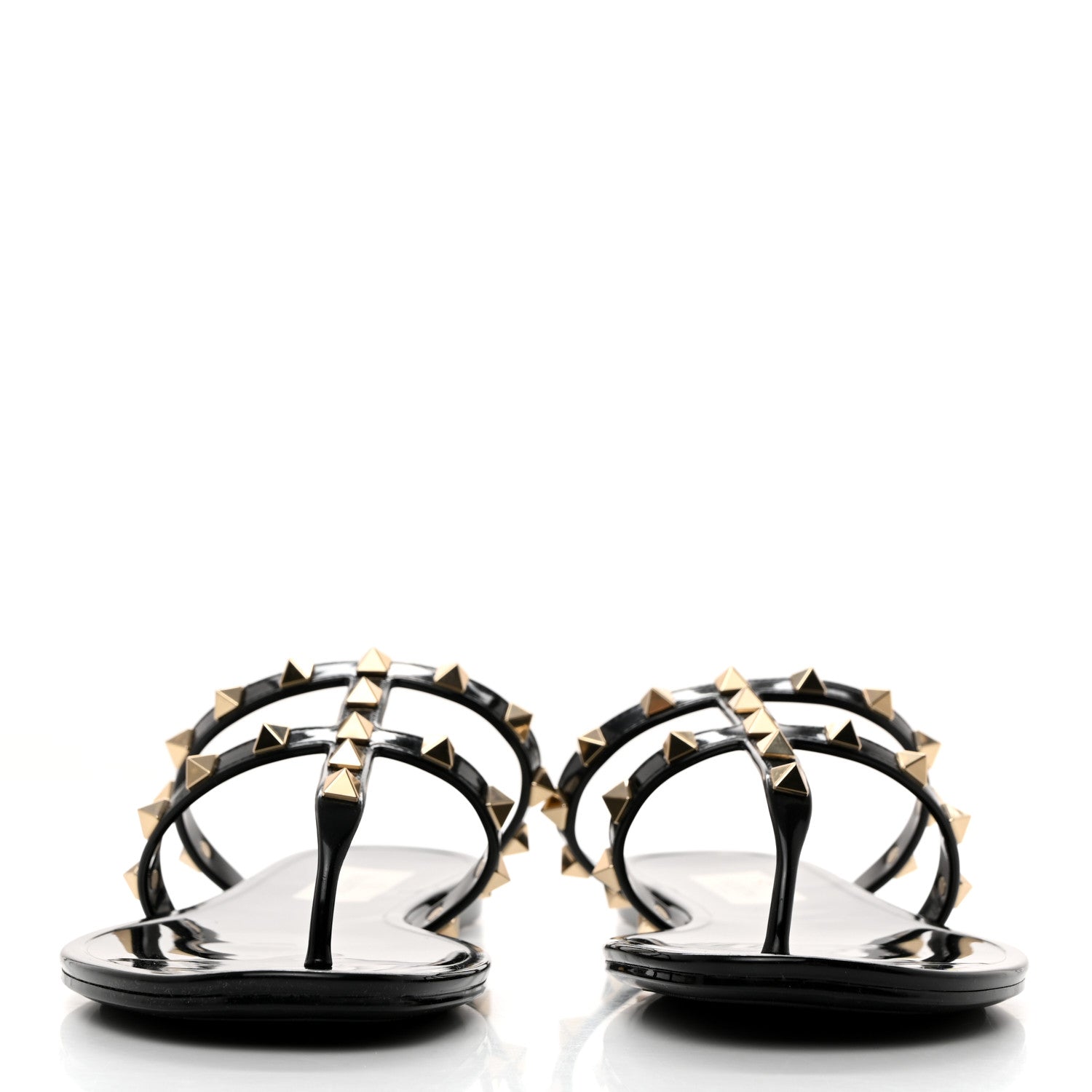 Valentino Garavani PVC Jelly Rockstud Caged Flat Thong Sandals 38 Black 2 of 8