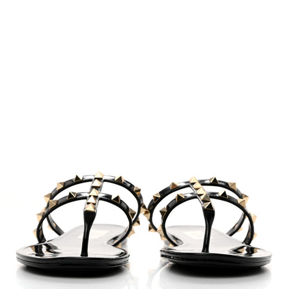 Valentino Garavani PVC Jelly Rockstud Caged Flat Thong Sandals 38 Black 2 of 8