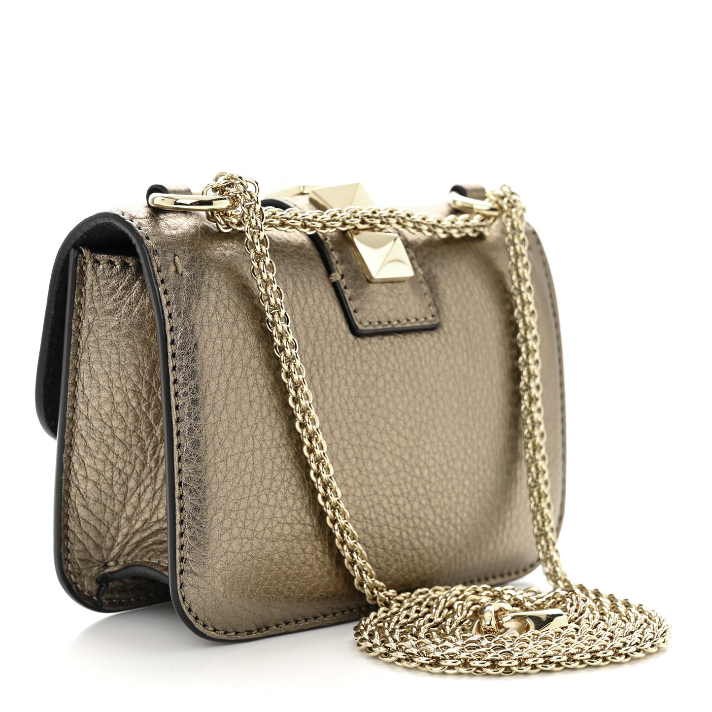 Metallic Pebbled Calfskin Mini Glam Lock Rockstud Flap Skin