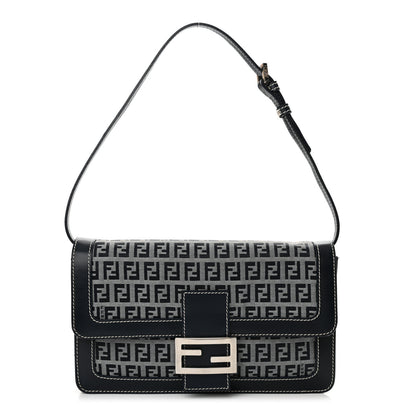 Fendi Zucchino Baguette Shoulder Bag Navy 1 of 11