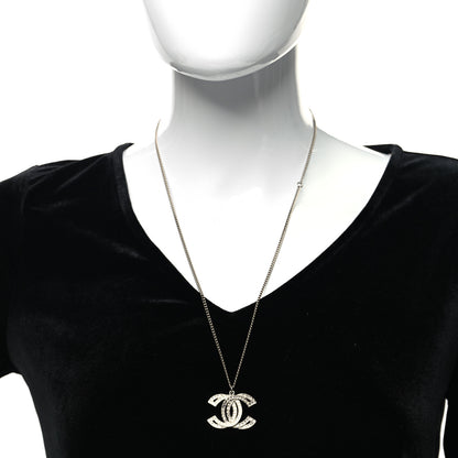 Chanel Metal Crystal Baguette CC Pendant Necklace Silver 2 of 5