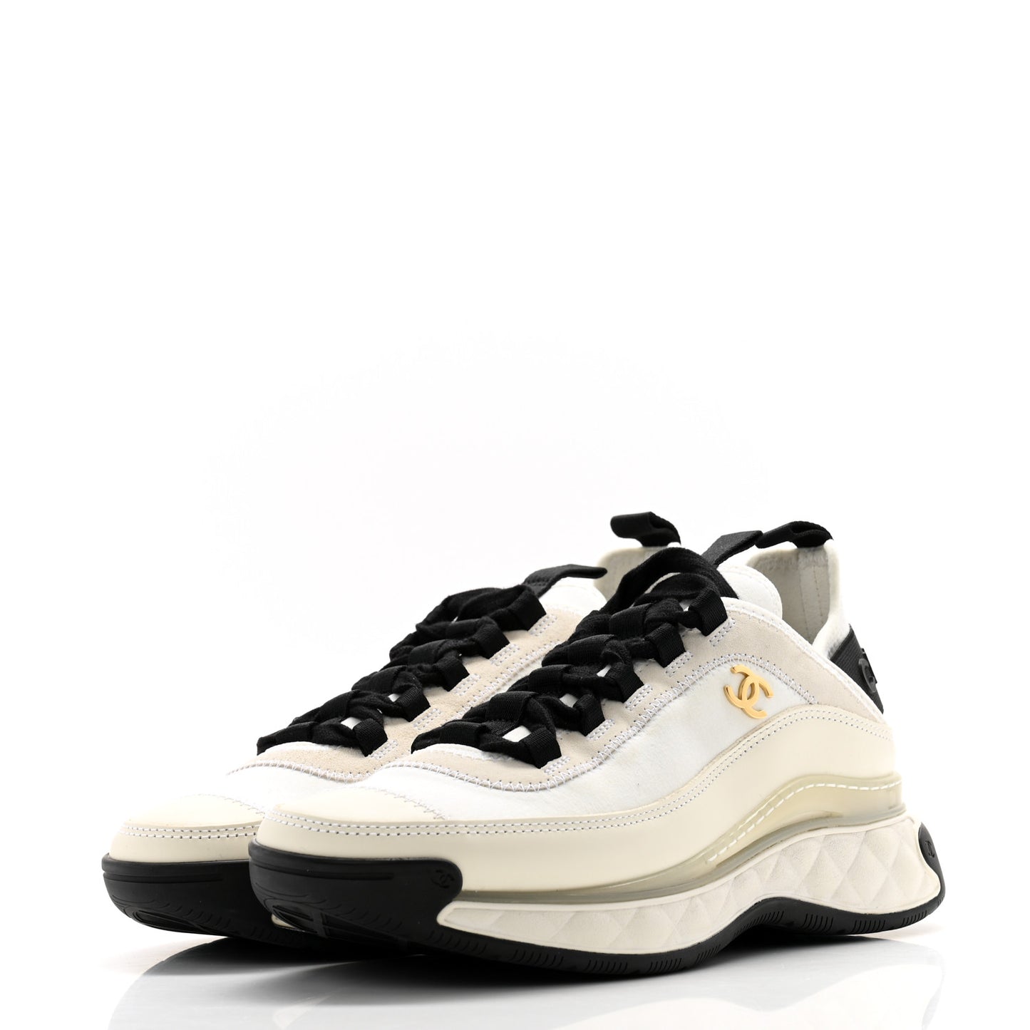 Velvet Calfskin Mixed Fibers CC Sneakers 37 Ivory Black