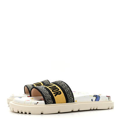 Christian Dior Canvas Embroidered Pixel Zodiac Dway 10mm Slide Sandals 41 White Multicolor 3 of 8