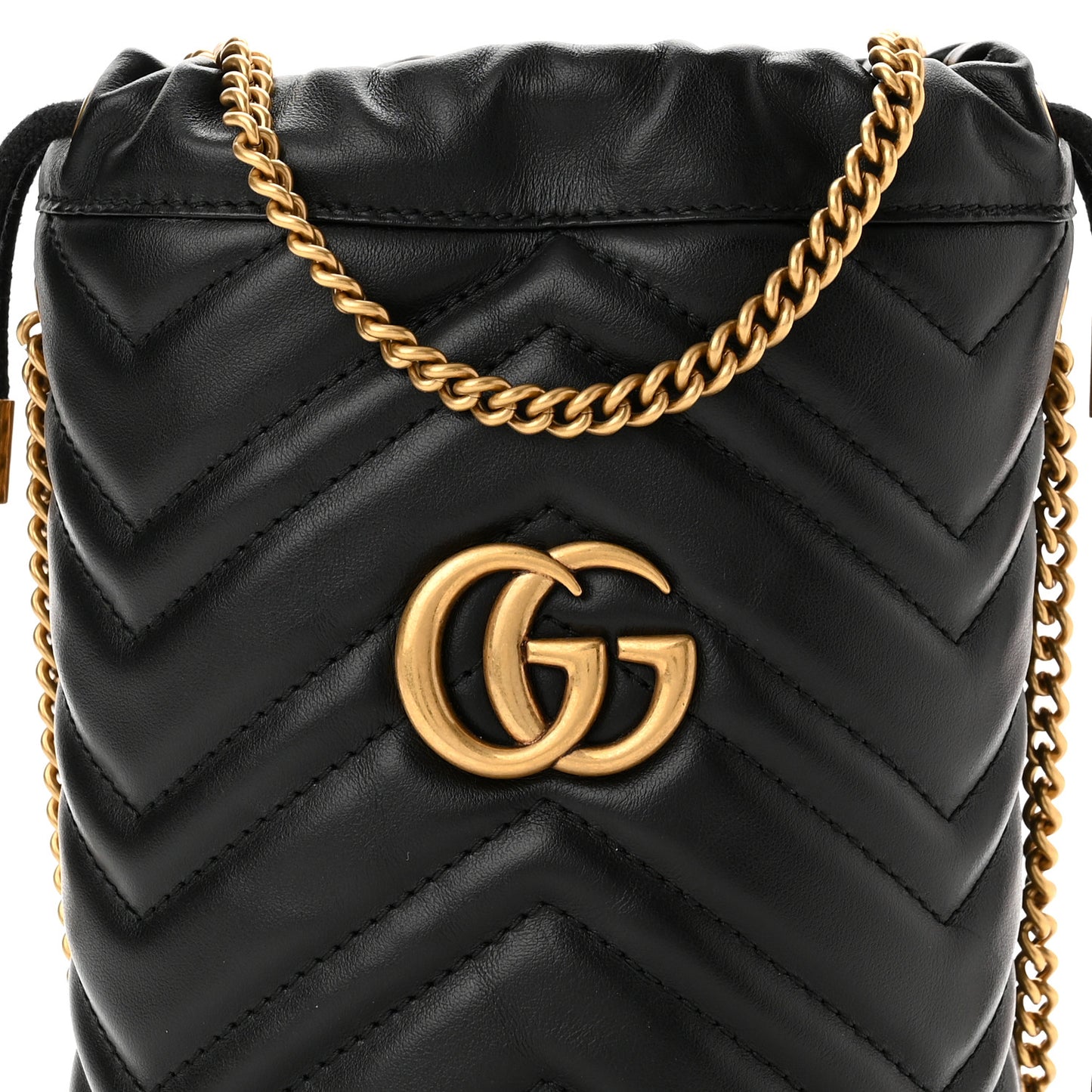 Calfskin Matelasse Mini GG Marmont 2.0 Bucket Bag Black