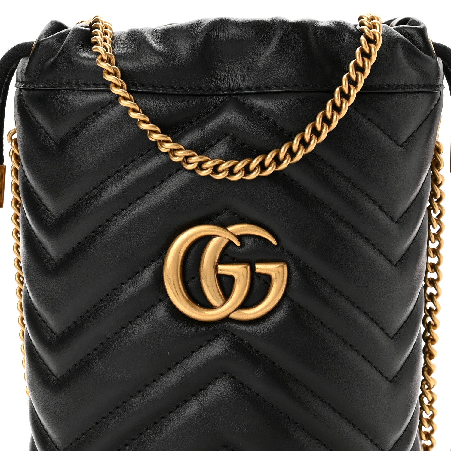 Gucci Calfskin Matelasse Mini GG Marmont 2.0 Bucket Bag Black 7 of 9