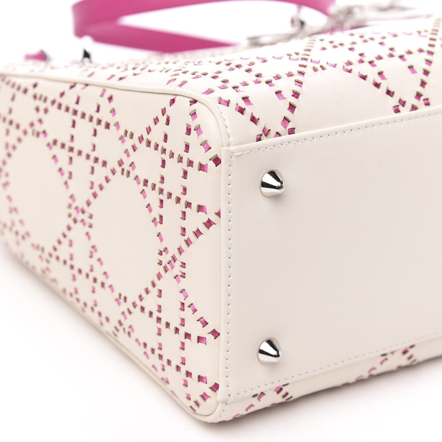 Lambskin Stitched Cannage Medium Lady Dior Pink White