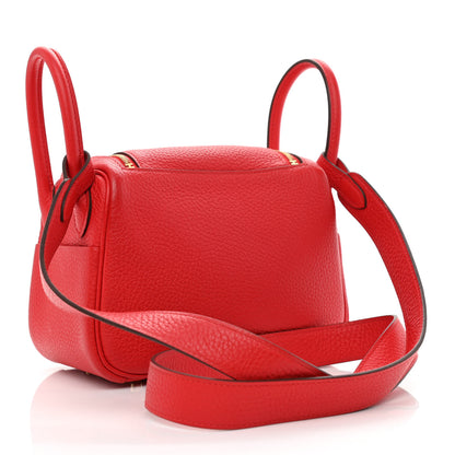 Hermes Taurillon Clemence Mini Lindy 20 Rouge De Coeur 3 of 10