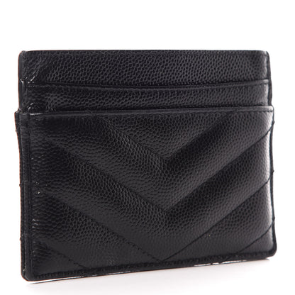 Saint Laurent Grain De Poudre Matelasse Chevron Monogram Credit Card Case Black 3 of 9