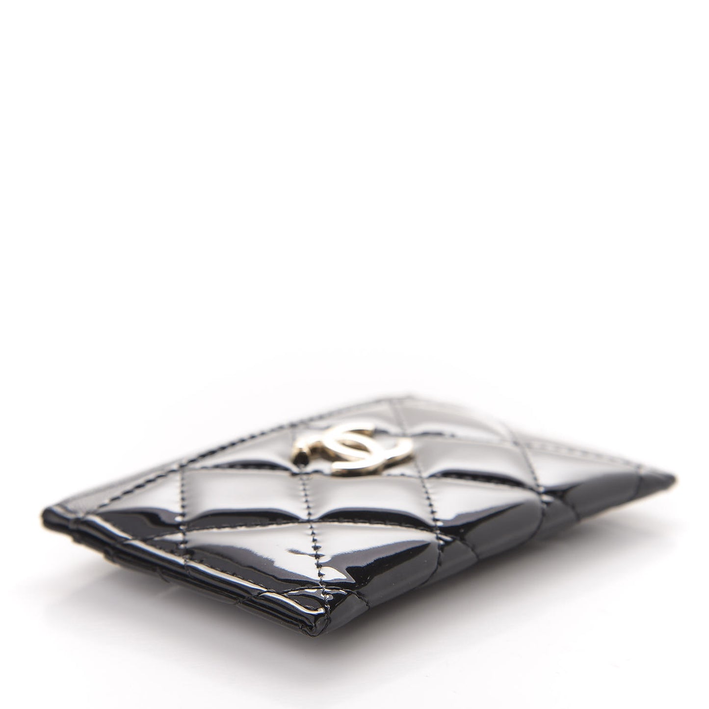 Patent Calfskin Quilted Card Holder Black
