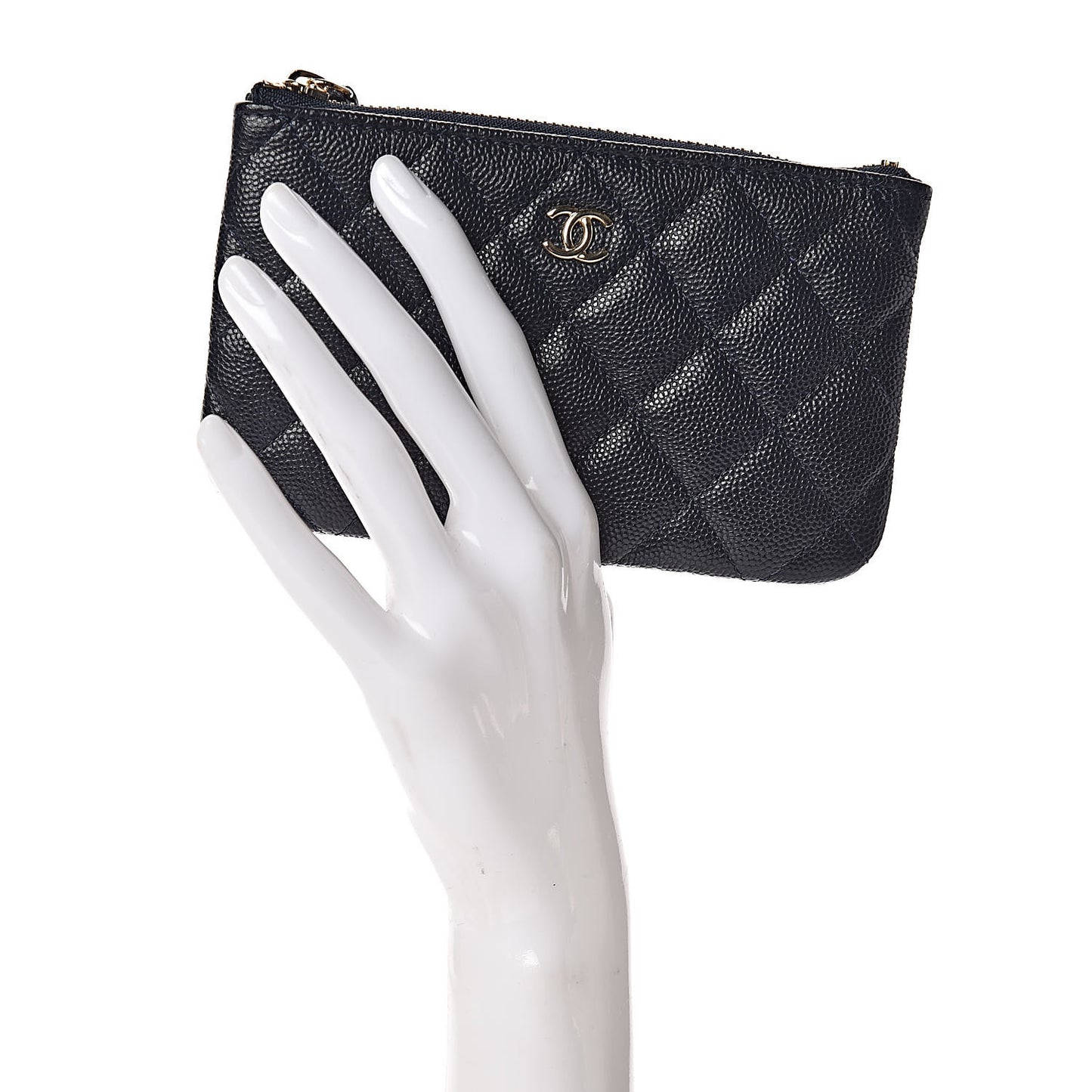 Caviar Quilted Small Cosmetic Case Navy Blue
