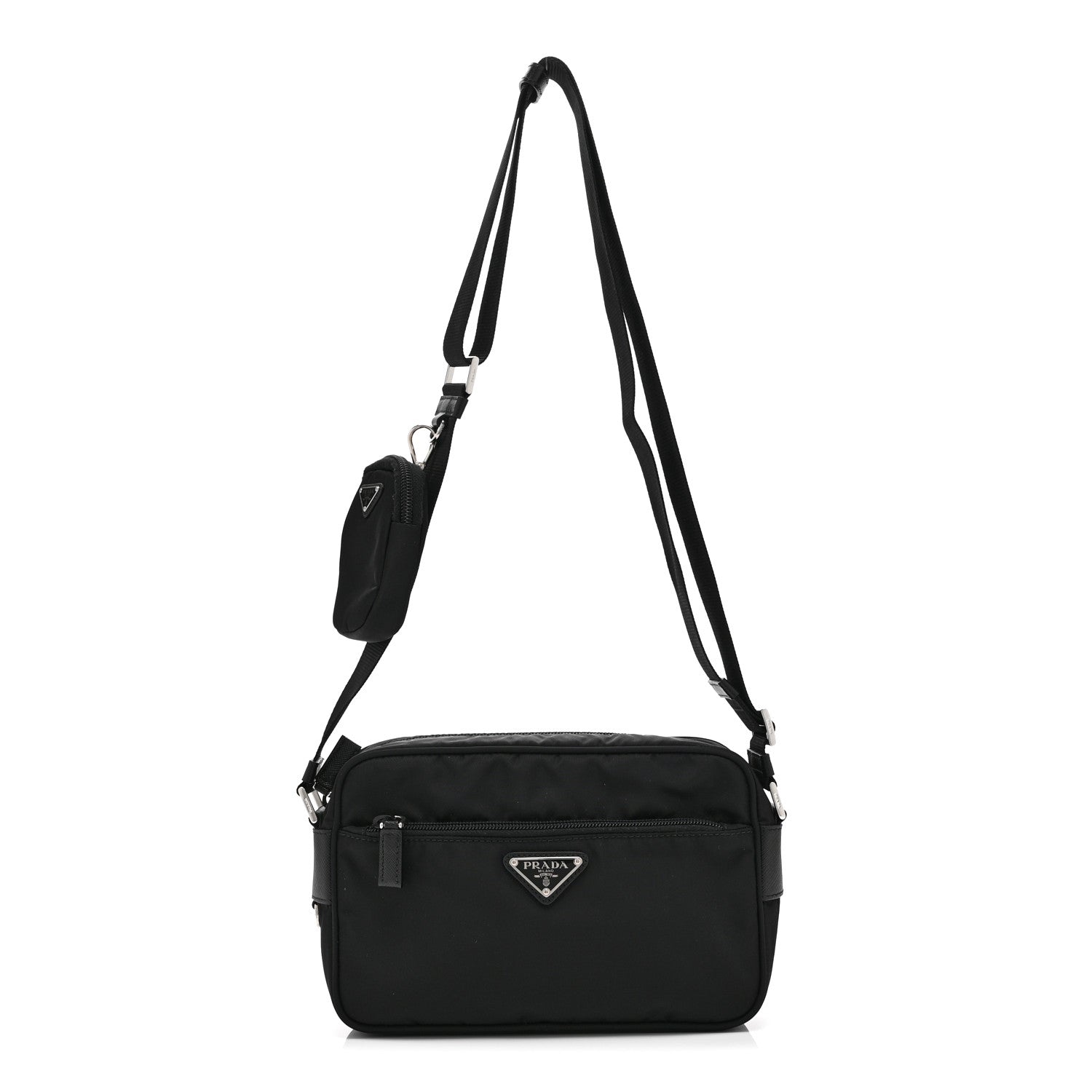 Prada Re-Nylon Vela Saffiano Pocket Double Zip Shoulder Bag Black 1 of 10