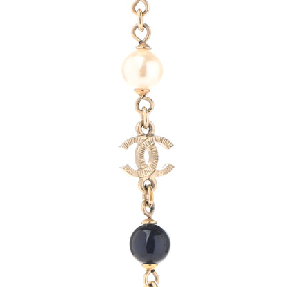 Chanel Pearl Bead Enamel CC Long Necklace Navy Gold 4 of 6