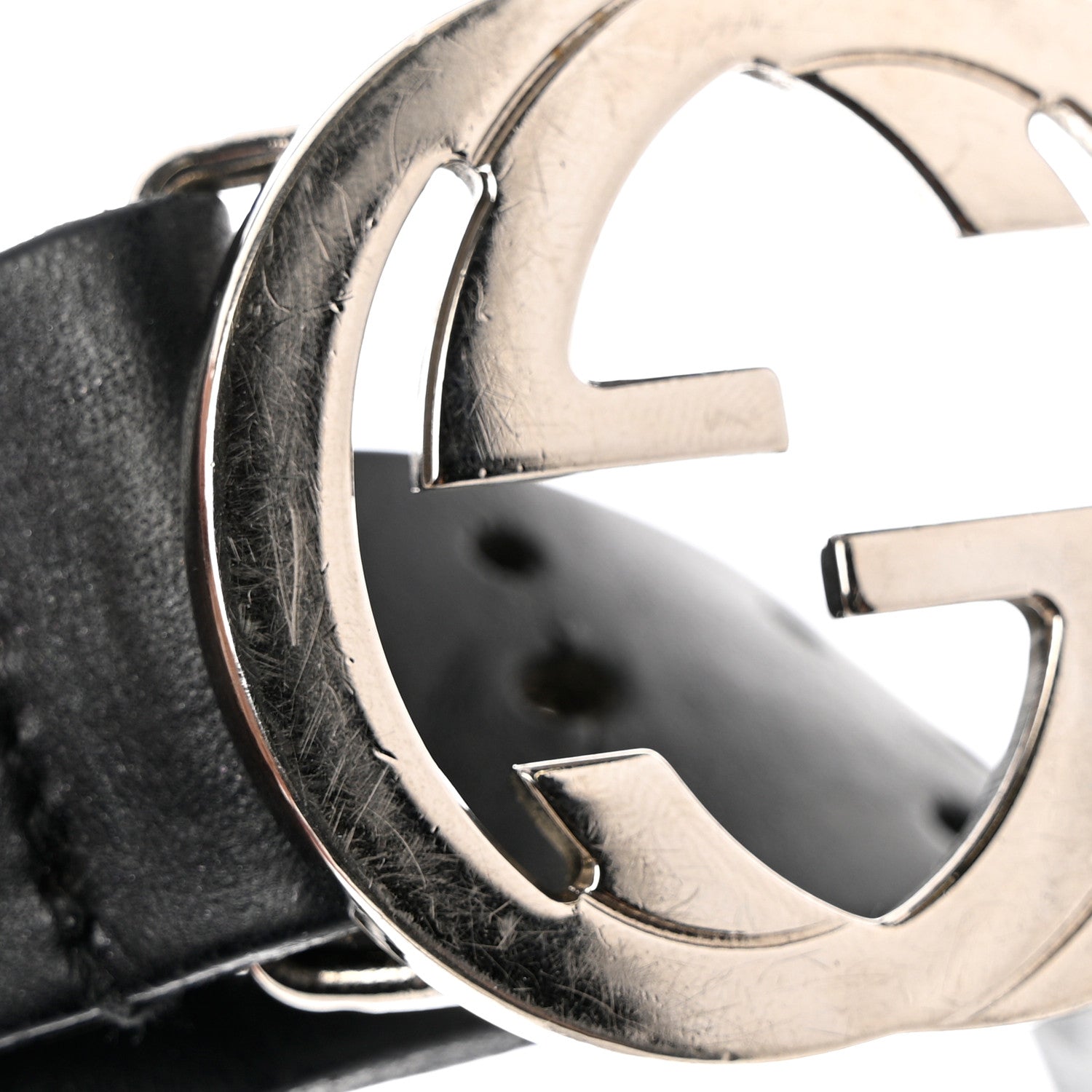 Gucci Calfskin Perforated Interlocking G Belt 85 34 Black 7 of 7