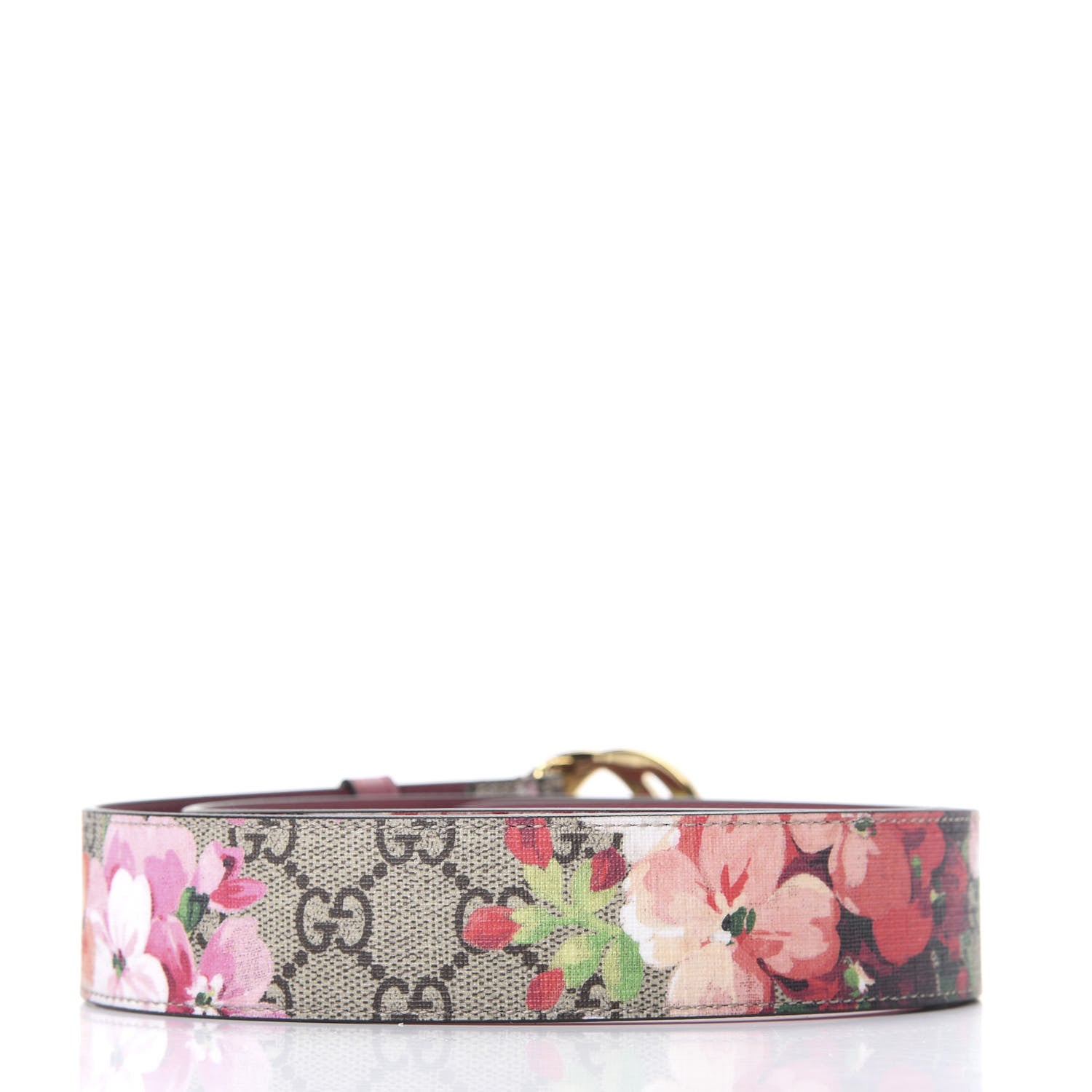 Gucci GG Supreme Monogram Blooms Moon Calfskin Interlocking G 37mm Belt 95 38 Beige Ebony Multicolor Dry Rose 2 of 5