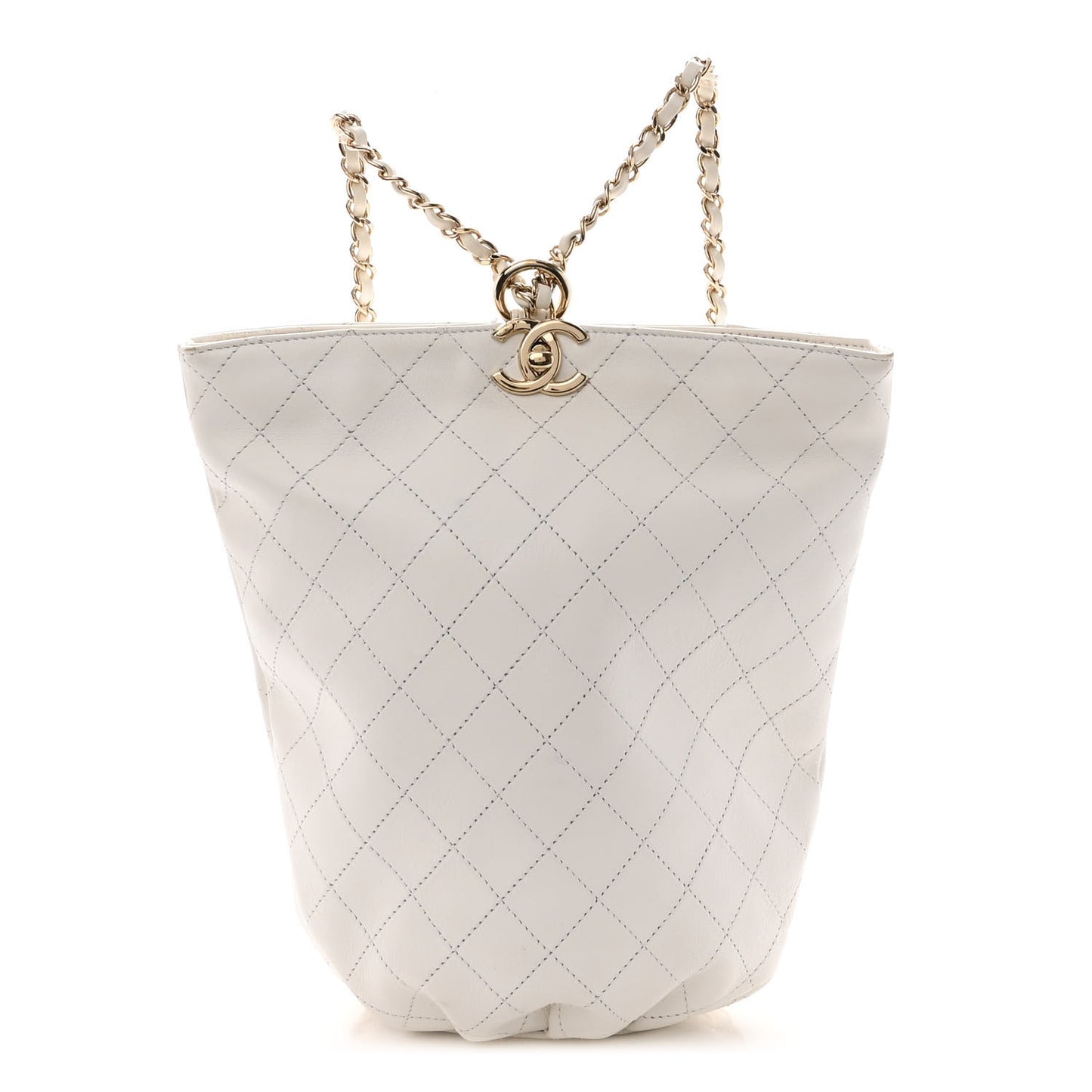 Lambskin Stitched CC Chain Backpack White