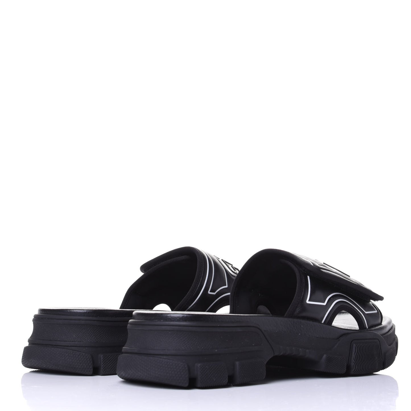 Nappa Grosgrain Logo Mens Velcro Chunky Slide Sandals 7 Black