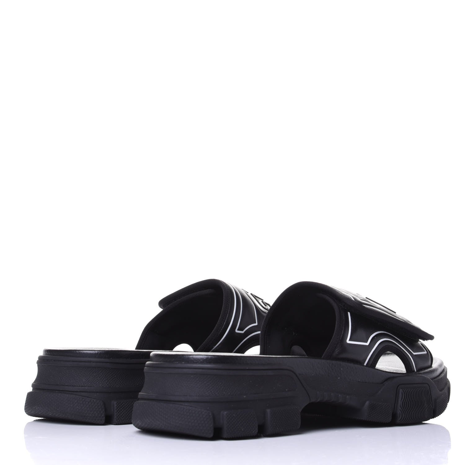 Gucci Nappa Grosgrain Logo Mens Velcro Chunky Slide Sandals 7 Black 4 of 10