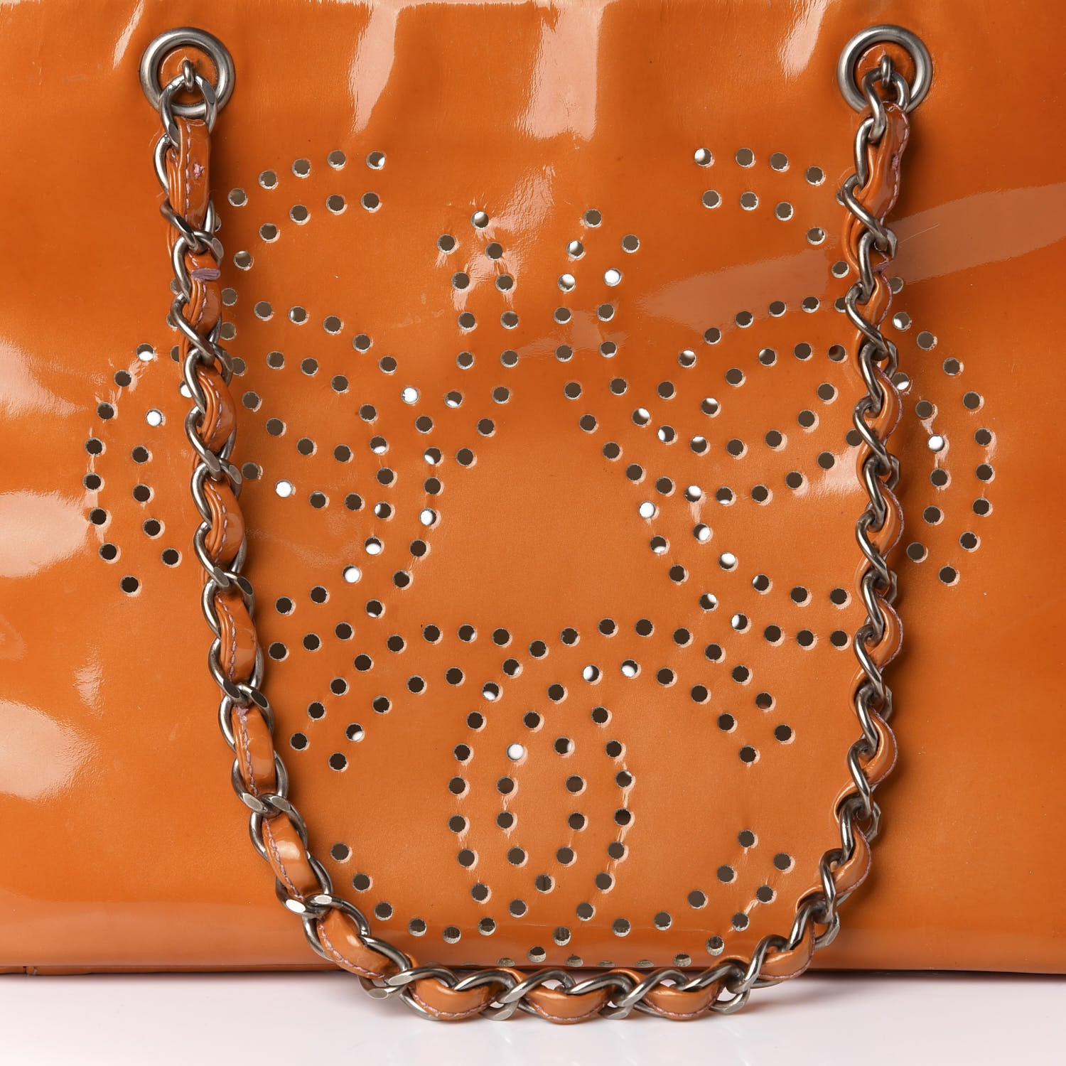 Chanel Patent Perforated CC Shopping Tote Orange 12 of 19