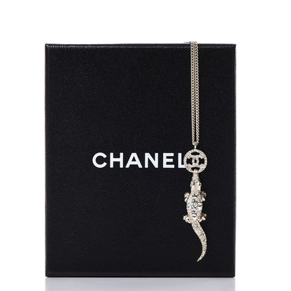 Chanel Crystal CC Alligator Necklace Gold 7 of 7