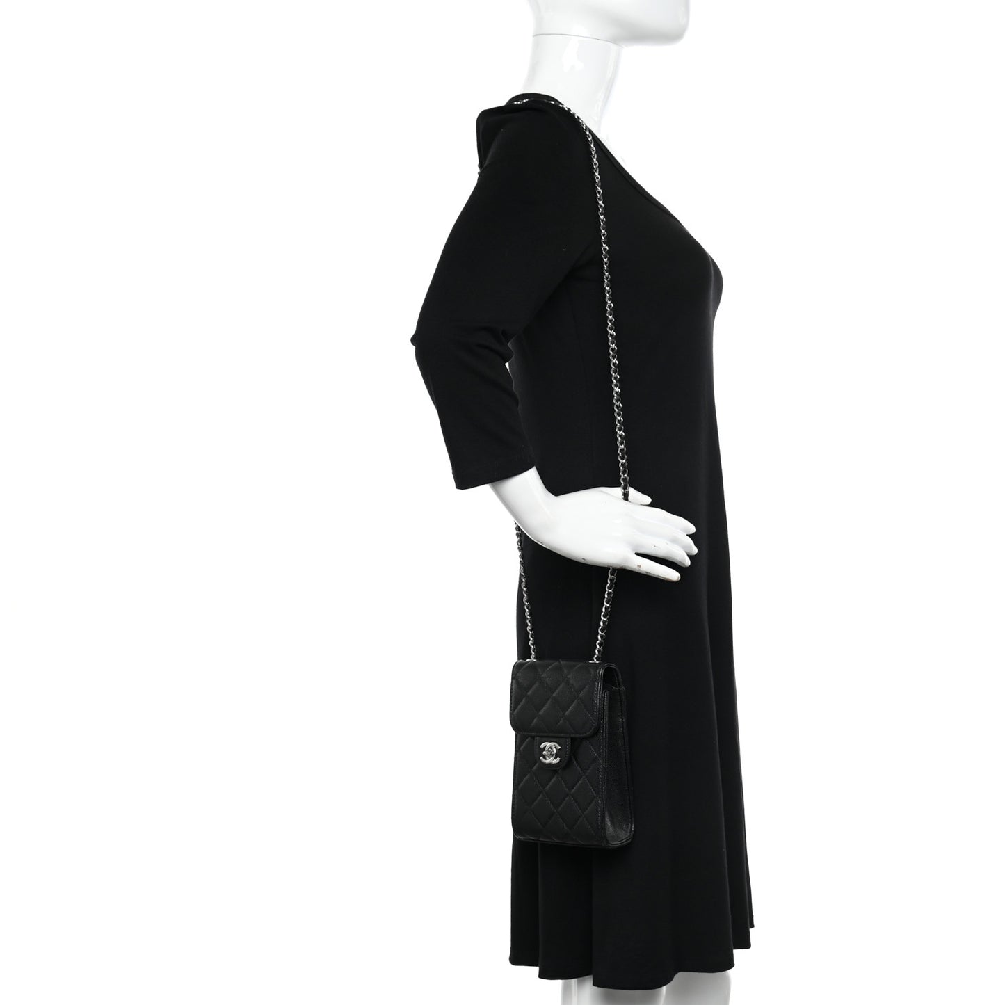 Caviar Quilted Classic Phone Holder Black