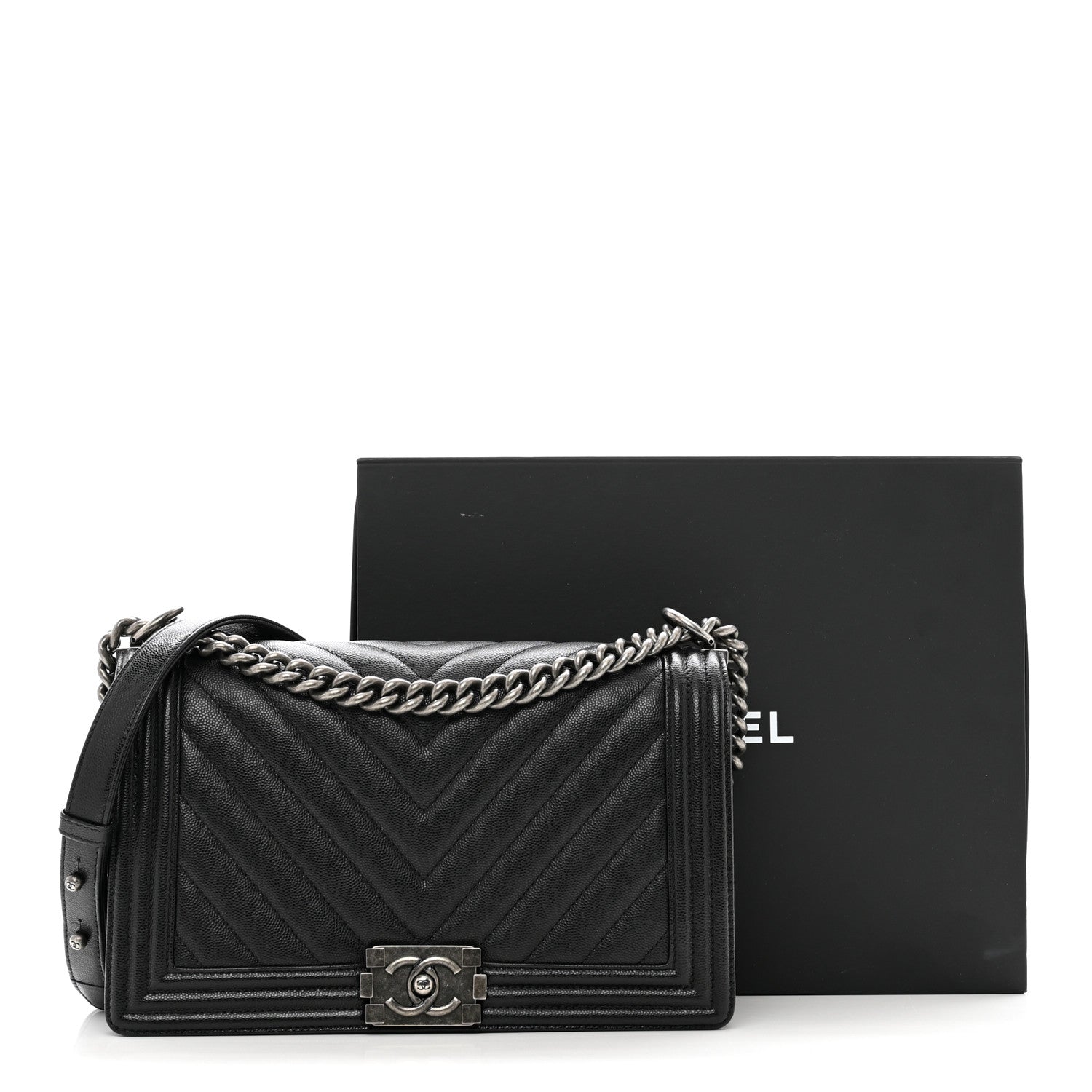 Chanel Caviar Chevron Quilted New Medium Boy Flap Black 11 of 11