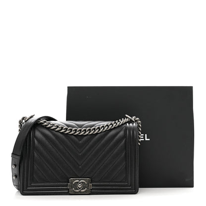 Chanel Caviar Chevron Quilted New Medium Boy Flap Black 11 of 11