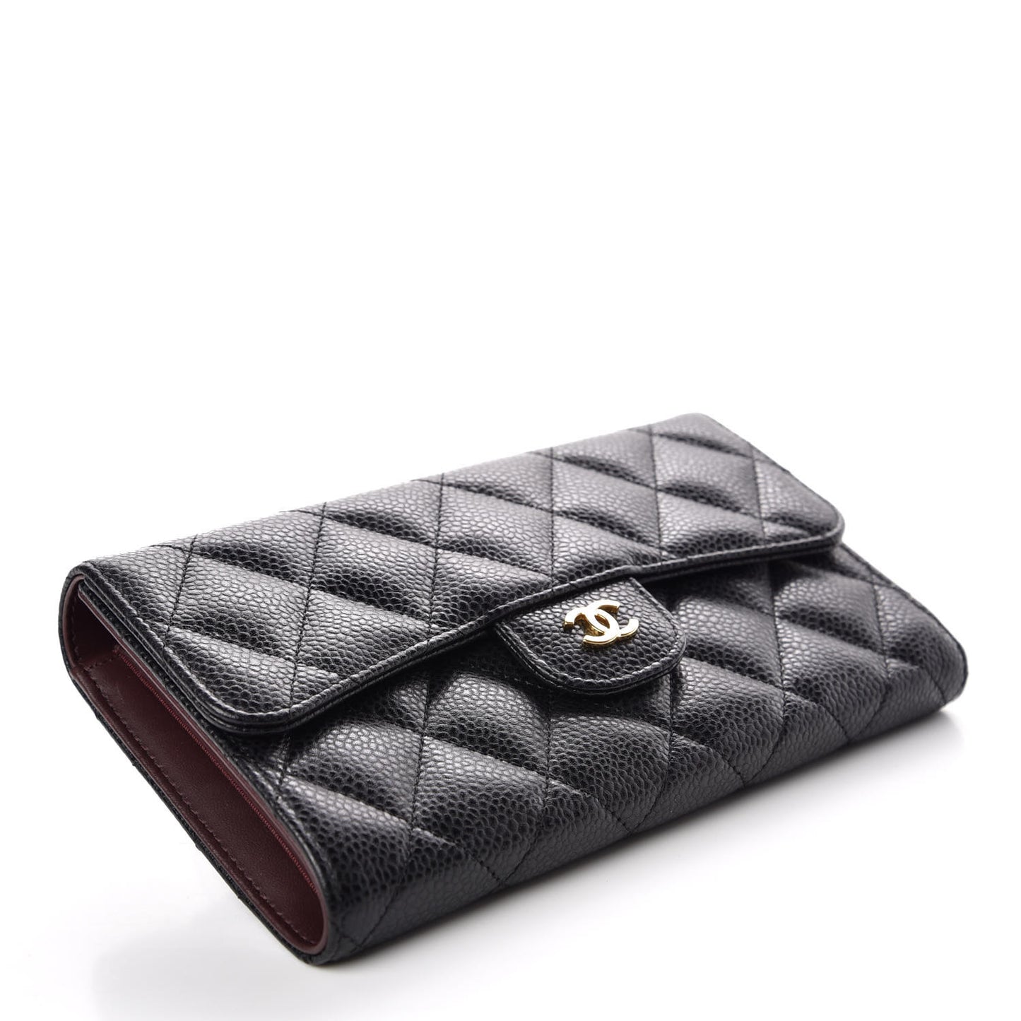 Caviar Quilted Long Flap Wallet Black