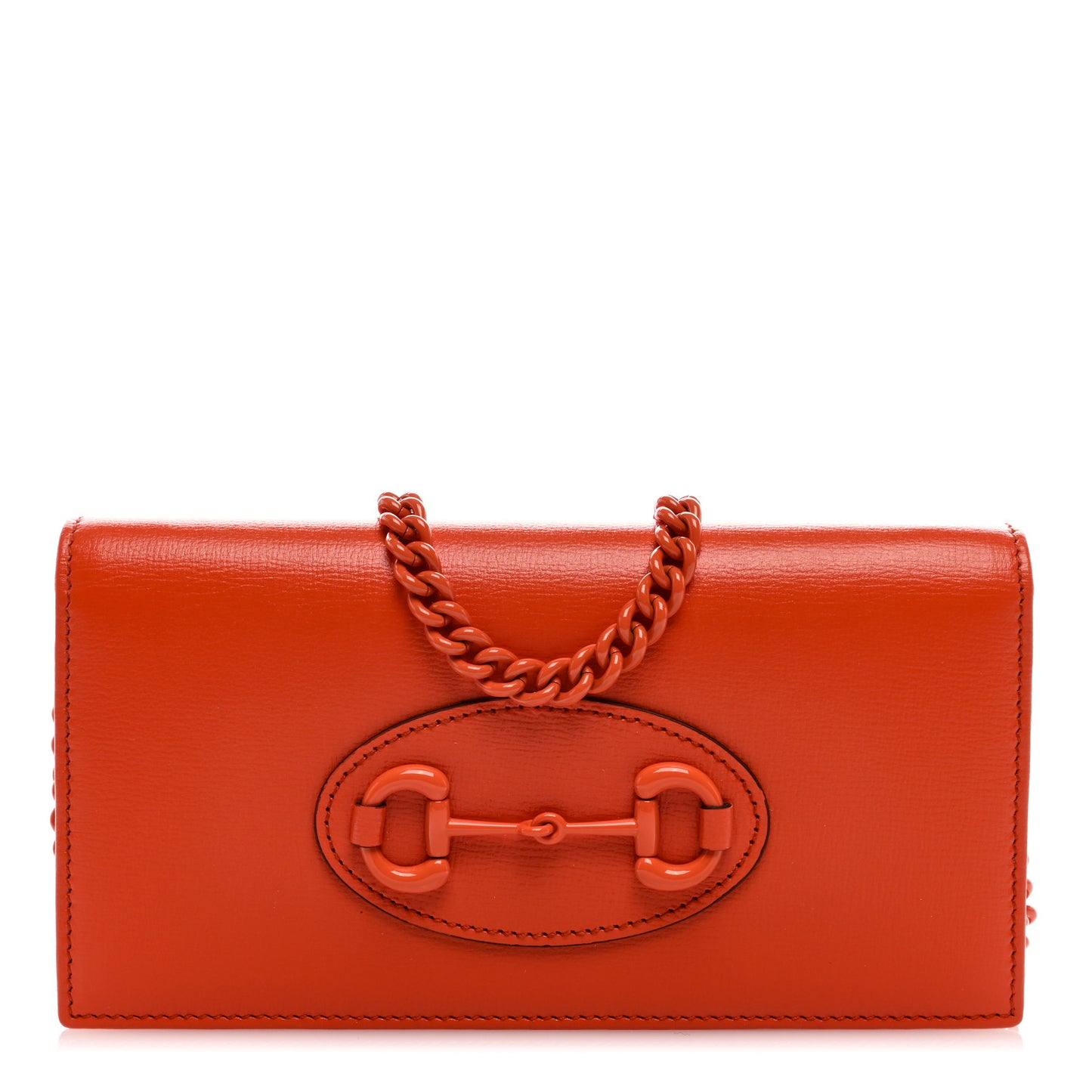 Azalea Calfskin Enamel Horsebit 1955 Wallet On Chain Deep Orange