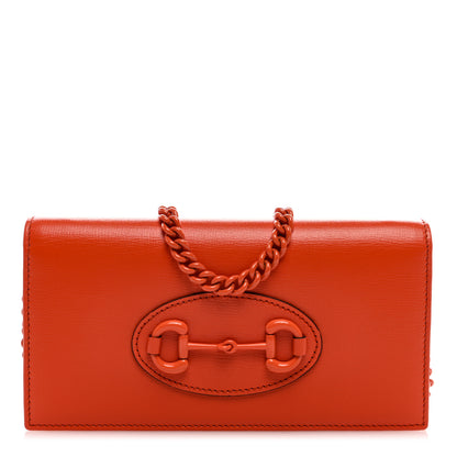 Gucci Azalea Calfskin Enamel Horsebit 1955 Wallet On Chain Deep Orange 1 of 8