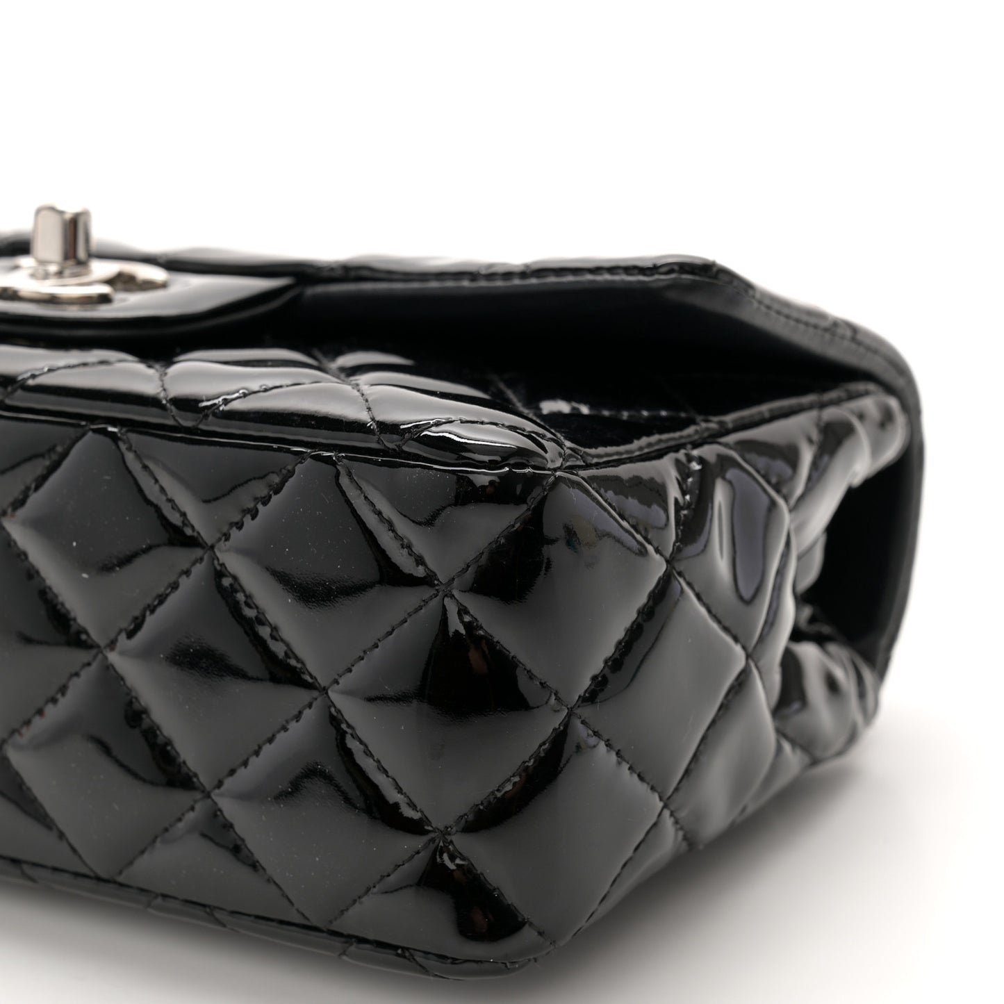 Patent Calfskin Quilted Mini Rectangular Flap Black