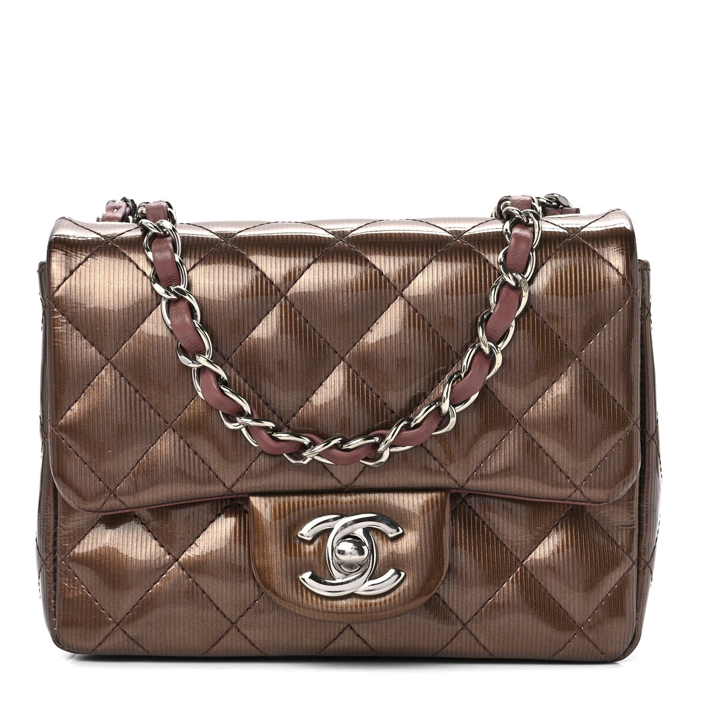 Striated Patent Quilted Mini Square Flap Pink