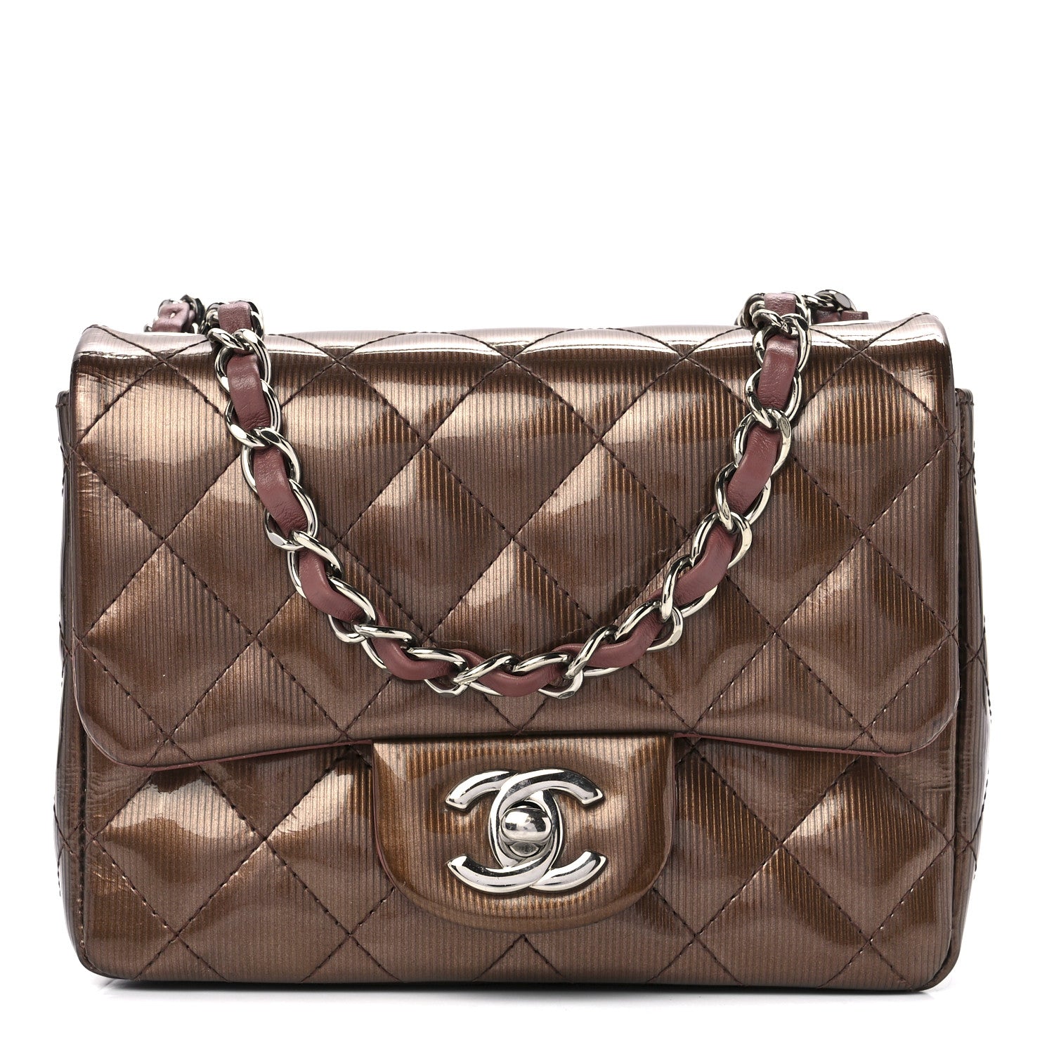 Chanel Striated Patent Quilted Mini Square Flap Pink 1 of 14