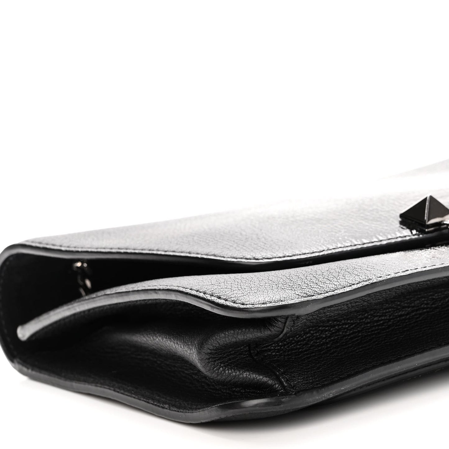 Patent Pebbled Calfskin Medium Rockstud Demilune Shoulder Bag Black