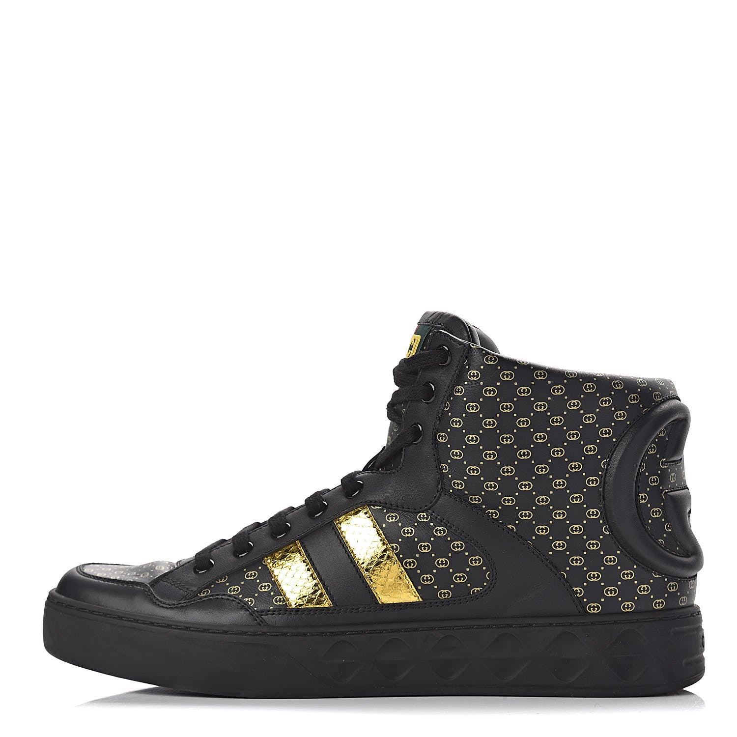 Gucci X DAPPER DAN Calfskin Laminated Ayers GG Micro Monogram Mens High Top Sneakers 8.5 Black 1 of 11