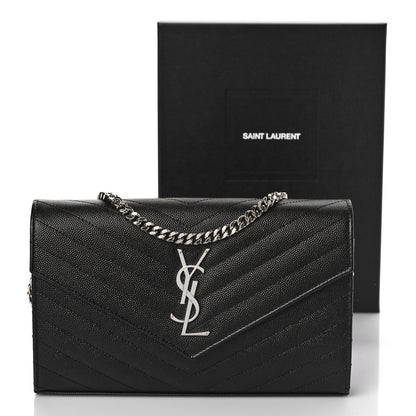 Saint Laurent Grain De Poudre Matelasse Chevron Monogram Chain Wallet Black 9 of 9