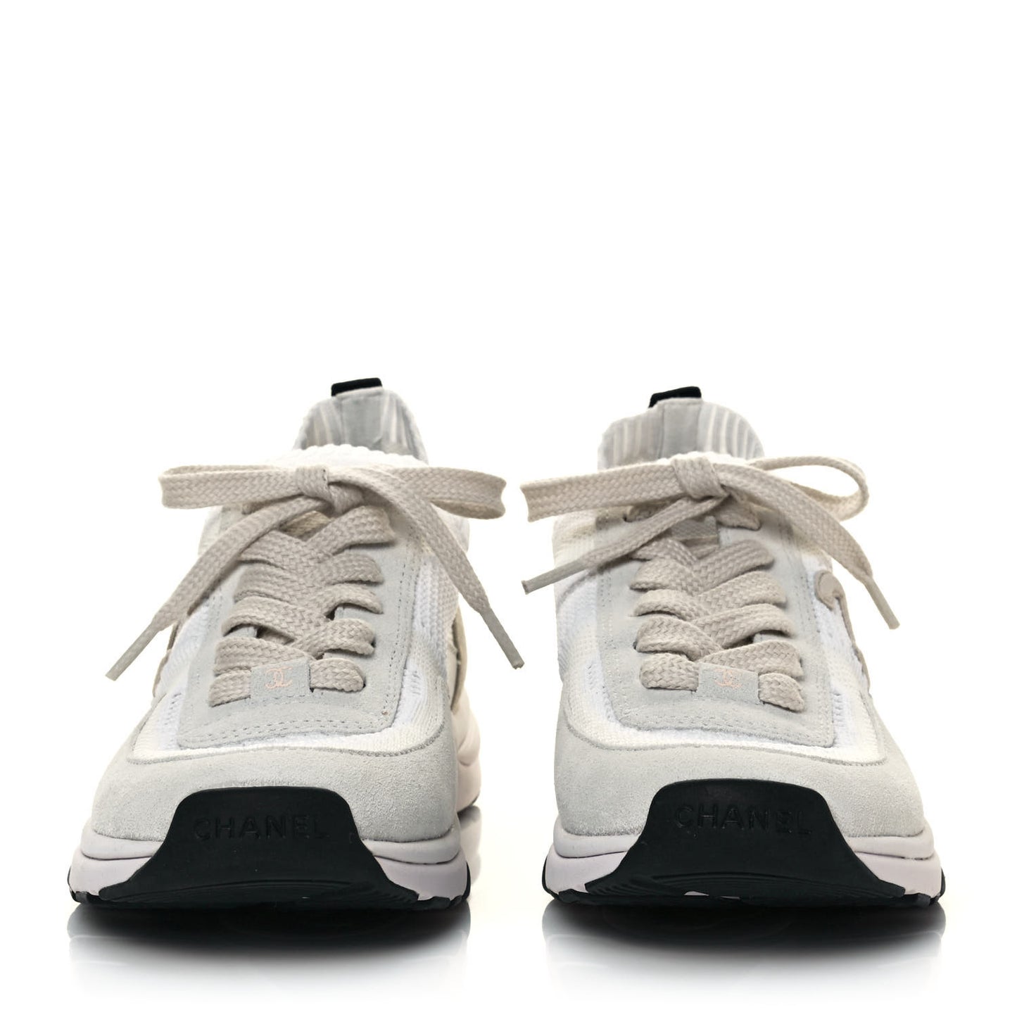Mesh Suede Fabric Womens CC Sneakers 39.5 White Ivory Light Beige