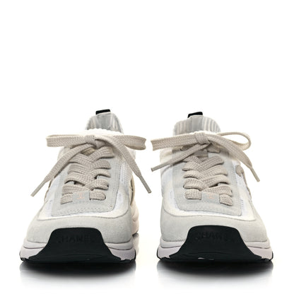 Chanel Mesh Suede Fabric Womens CC Sneakers 39.5 White Ivory Light Beige 2 of 9