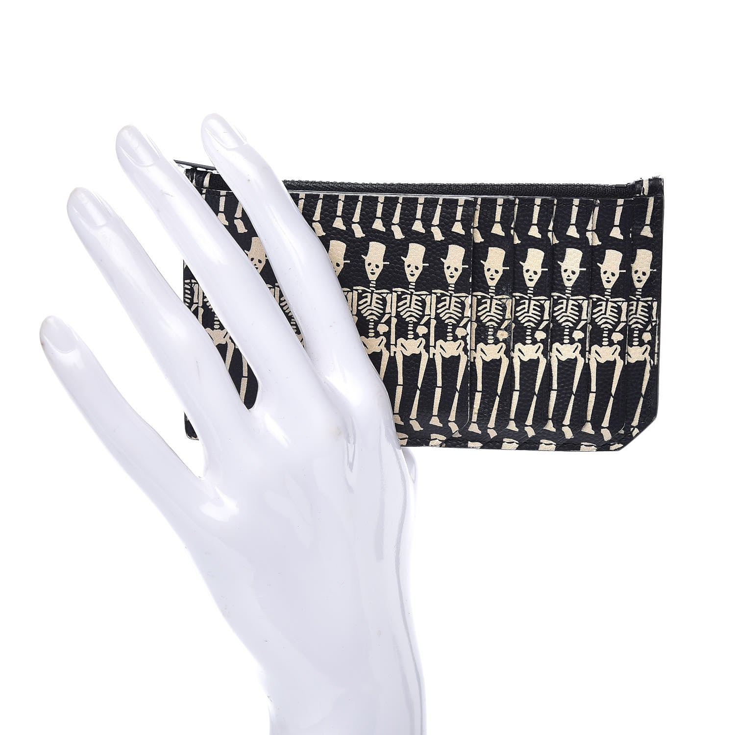 Saint Laurent Grain de Poudre Skeleton Print 5 Fragments Zip Pouch Card Holder Black 2 of 7
