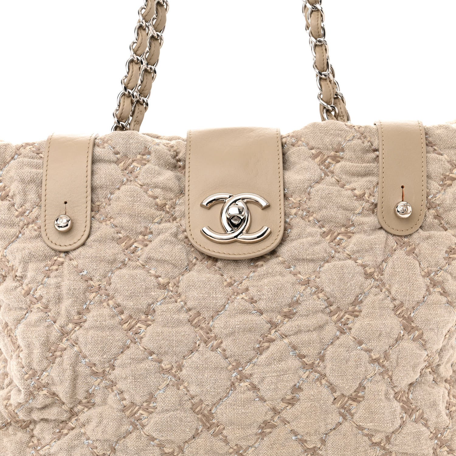 Chanel Canvas Quilted Tweed Stitch Bubble Shopping Tote Beige 8 of 10
